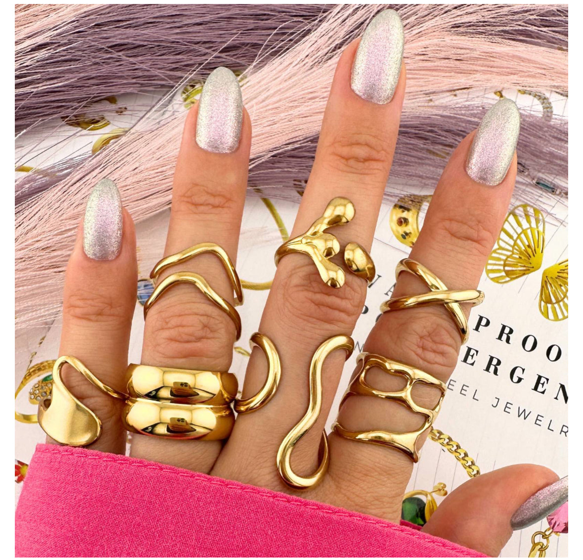 18K GOLD PLATED STAINLESS STEEL FINGER RING, INTENSITY; WATERPROOF; HYPOALLERGENIC JEWELRY