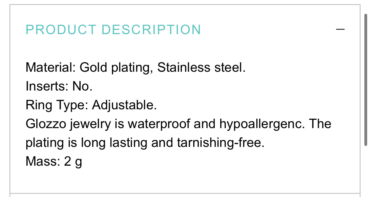 18K GOLD PLATED STAINLESS STEEL FINGER RING, INTENSITY; WATERPROOF; HYPOALLERGENIC JEWELRY