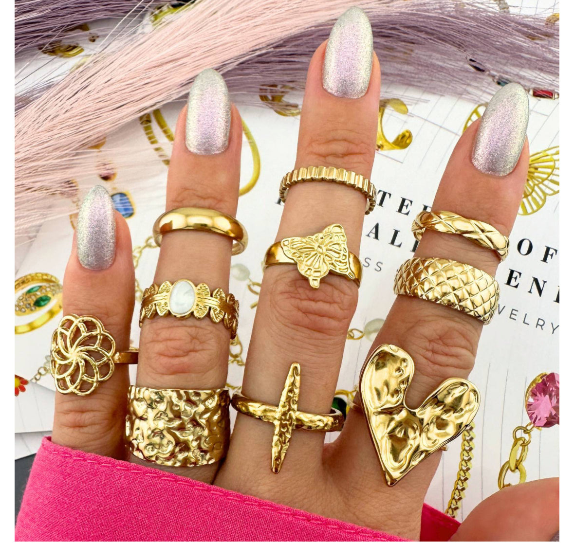 18K GOLD PLATED STAINLESS STEEL FINGER RING, INTENSITY; WATERPROOF; HYPOALLERGENIC JEWELRY