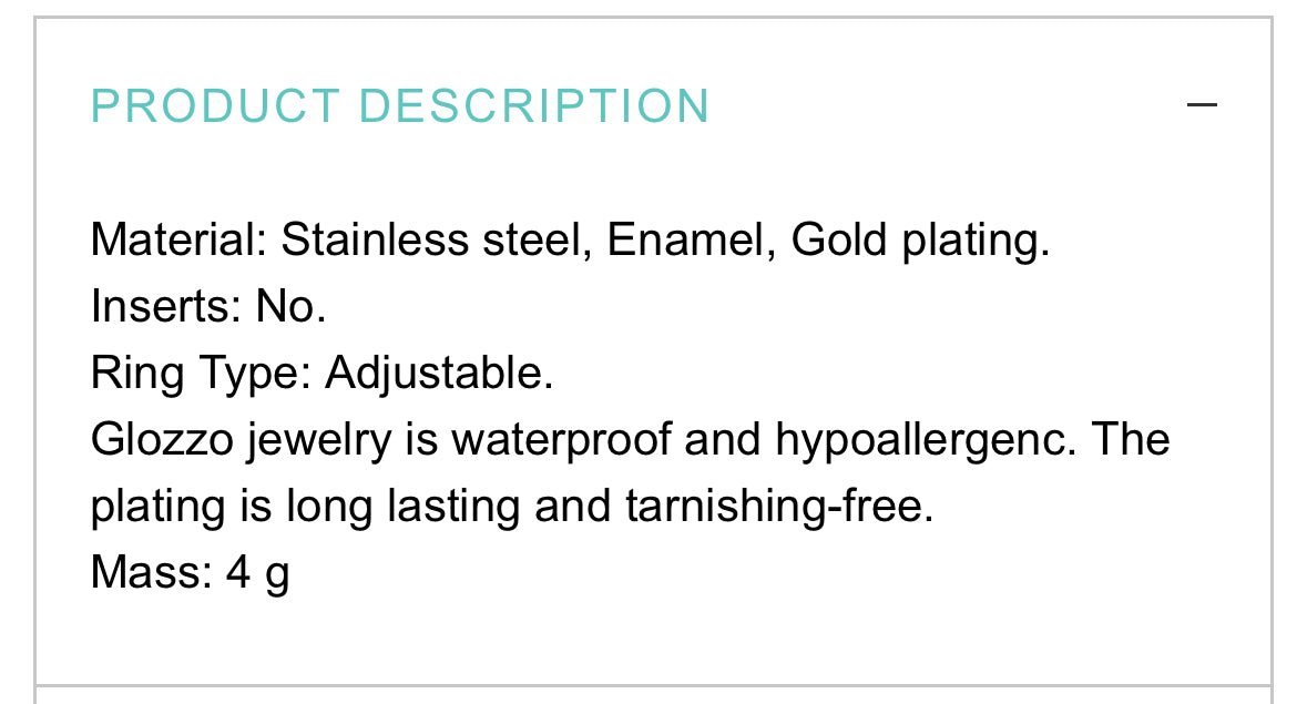 18K GOLD PLATED STAINLESS STEEL FINGER RING, INTENSITY; WATERPROOF; HYPOALLERGENIC JEWELRY