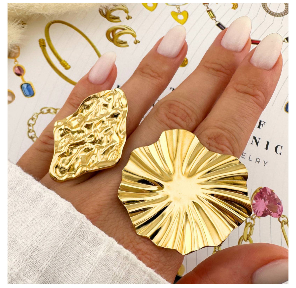 18K GOLD PLATED STAINLESS STEEL FINGER RING, INTENSITY; WATERPROOF; HYPOALLERGENIC JEWELRY