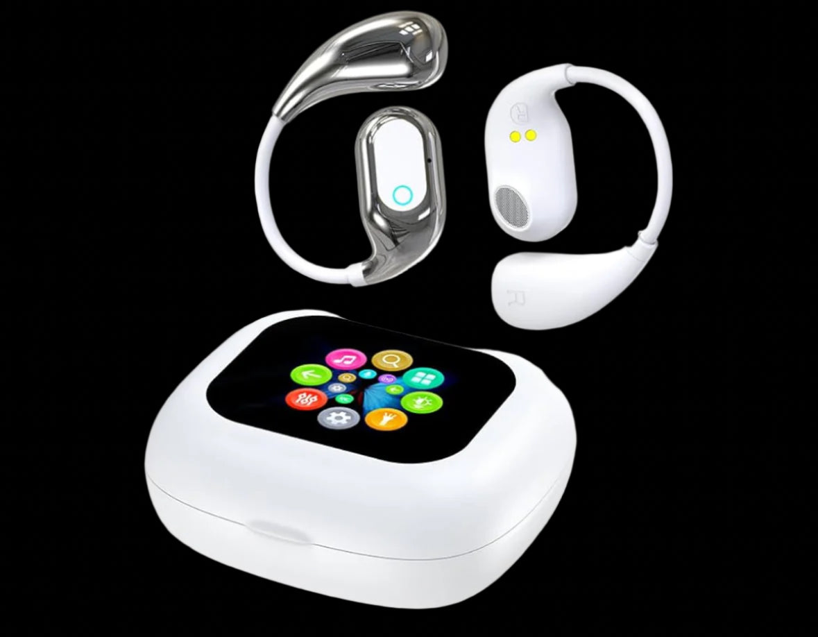 Open Ear earbuds bluetooth 5.4-Bone conduction headphones 2025 new intelligent touch screen ultra comfy over the ear bluetooth earbuds with ear hooks IPX7 waterproof for exercise 2