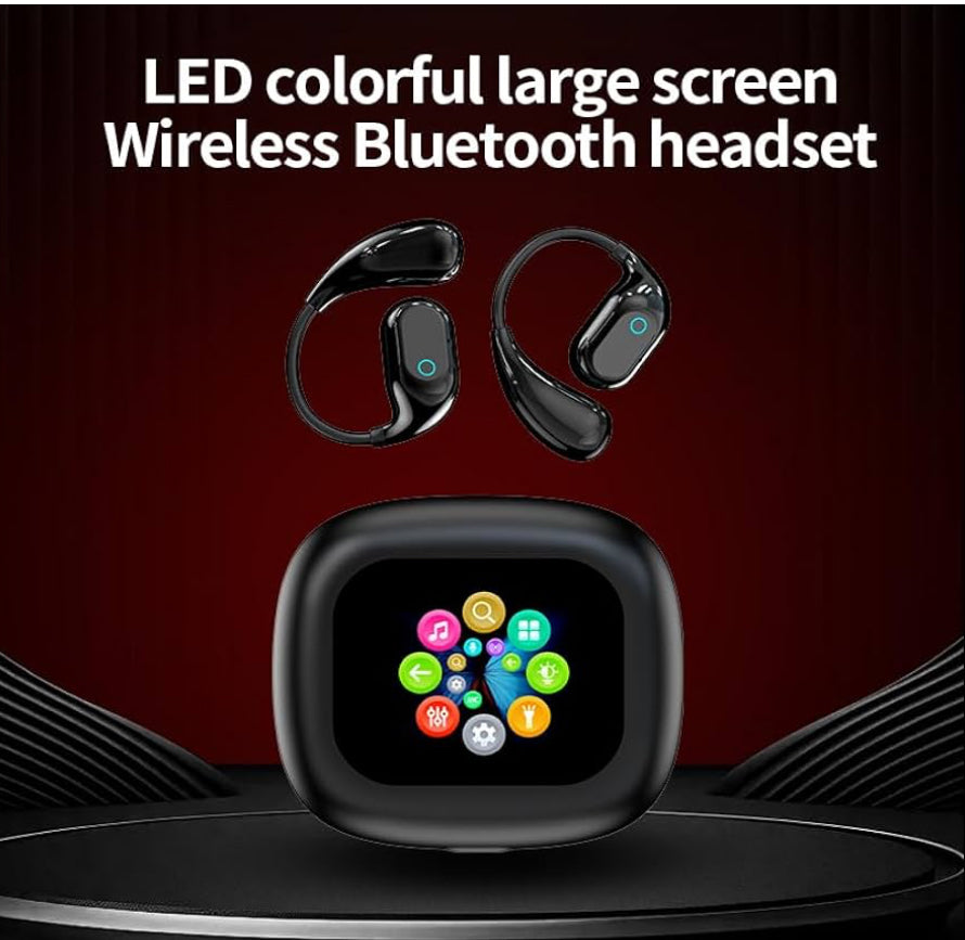 Open Ear earbuds bluetooth 5.4-Bone conduction headphones 2025 new intelligent touch screen ultra comfy over the ear bluetooth earbuds with ear hooks IPX7 waterproof for exercise 2