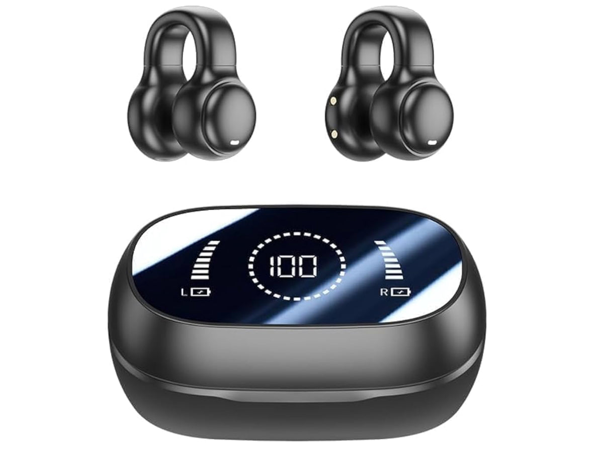 Wireless bluetooth earbuds, open ear earbuds, sport earbuds, clip-on earphones, noise reduction, water resistance, Hi-Fi sound quality, suitable for playing games to music (LED display) (M47)