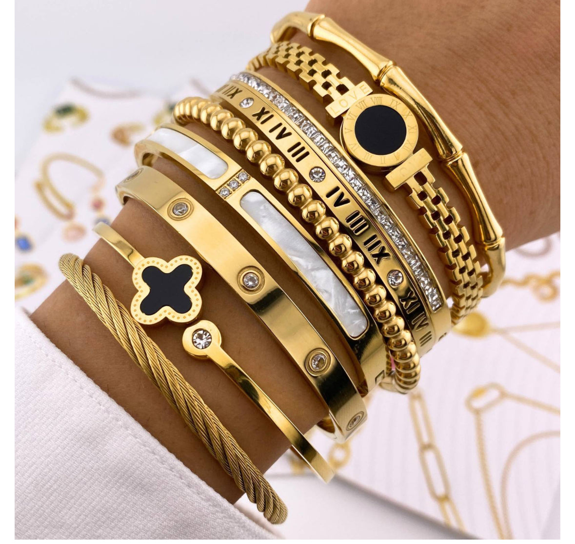 18K GOLD PLATED STAINLESS STEEL BRACELET, INTENSITY,WATERPROOF; HYPOALLERGENIC JEWELRY