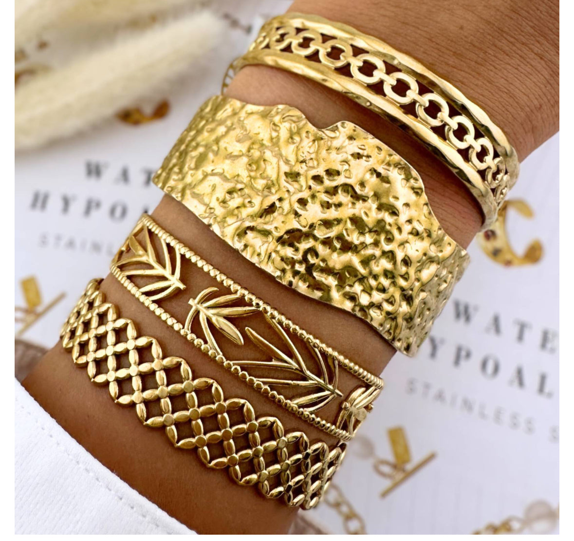 18K GOLD PLATED STAINLESS STEEL BRACELET NTENSITY WATERPROOF HYPOALLERGENIC JEWELRY
