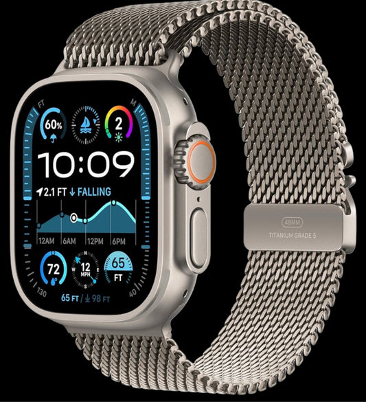 Apple Watch 49mm ultra 2 GPS + cellular smart watch, sports watch with Natural rugged Titanium case with Milanese loop