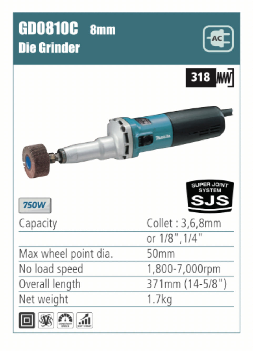 MAKITA 8mm Die Grinder, 750W
