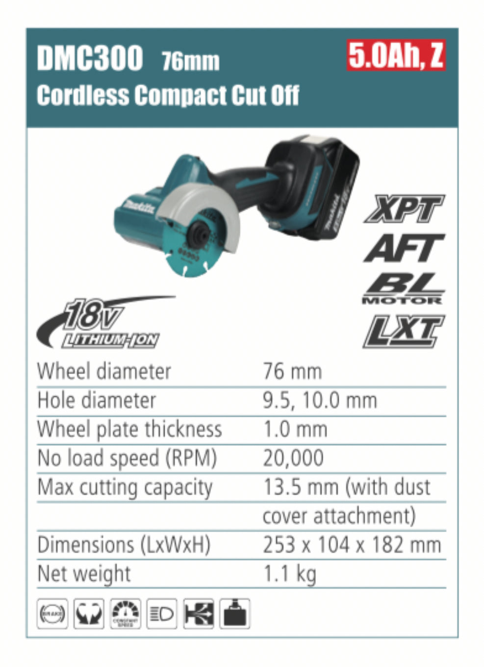 MAKITA DMC300 Cordless Compact Cut off  76mm wheel diameter