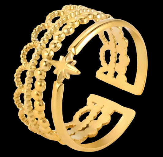 18K GOLD PLATED STAINLESS STEEL FINGER RING, INTENSITY;  WATERPROOF; HYPOALLERGENIC JEWELRY