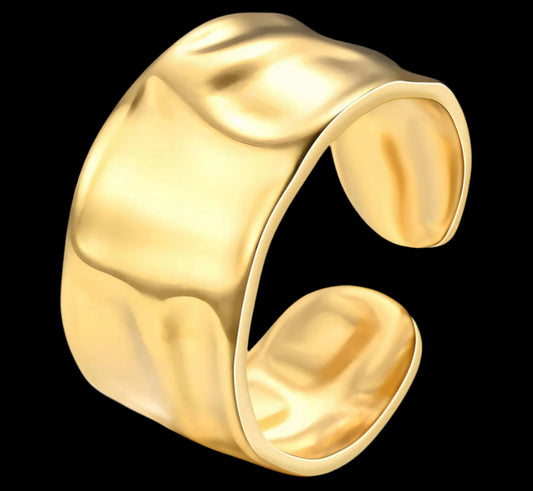 18K GOLD PLATED STAINLESS STEEL FINGER RING, INTENSITY;  WATERPROOF; HYPOALLERGENIC JEWELRY