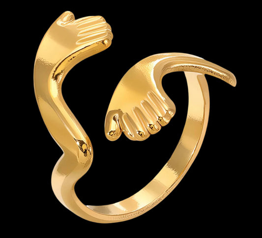 18K GOLD PLATED STAINLESS STEEL FINGER RING, INTENSITY;  WATERPROOF; HYPOALLERGENIC JEWELRY
