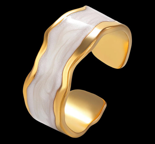 18K GOLD PLATED STAINLESS STEEL FINGER RING, INTENSITY;  WATERPROOF; HYPOALLERGENIC JEWELRY
