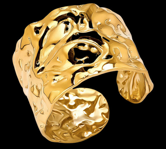 18K GOLD PLATED STAINLESS STEEL FINGER RING, INTENSITY;  WATERPROOF; HYPOALLERGENIC JEWELRY