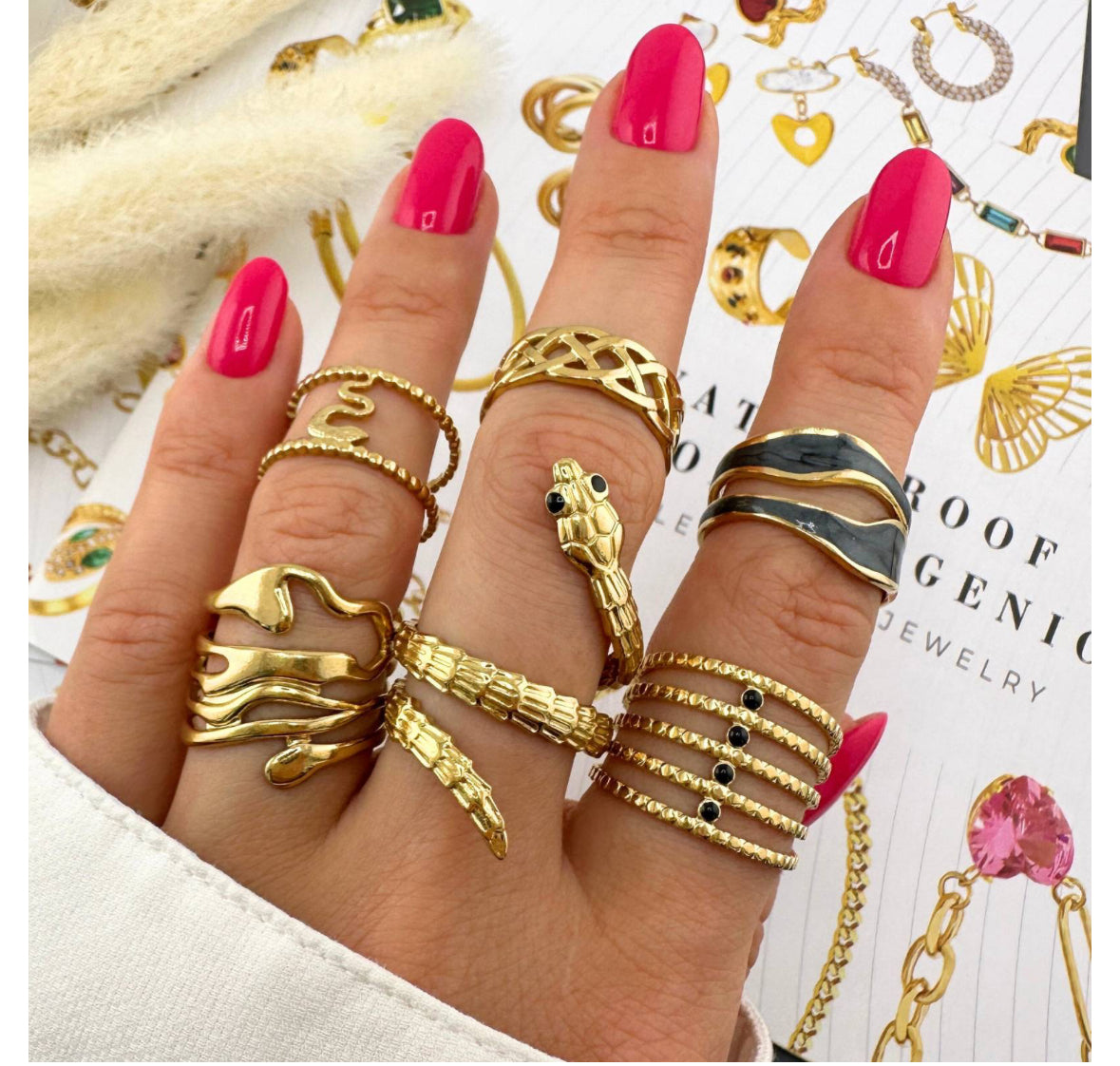 18K GOLD PLATED STAINLESS STEEL FINGER RING, INTENSITY;  WATERPROOF; HYPOALLERGENIC JEWELRY