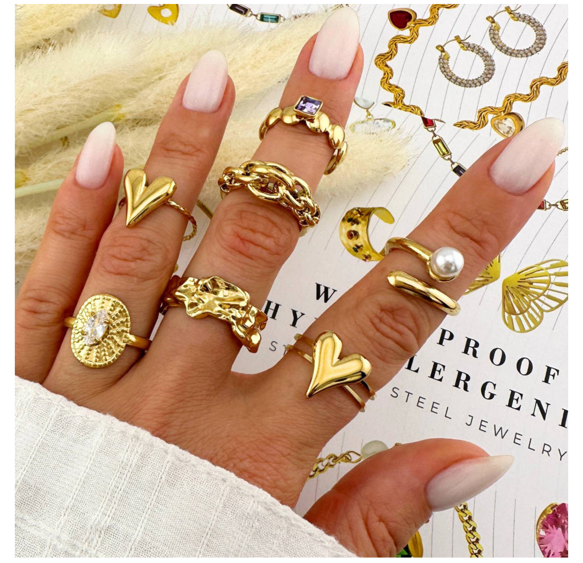 18K GOLD PLATED STAINLESS STEEL FINGER RING, INTENSITY;  WATERPROOF; HYPOALLERGENIC JEWELRY