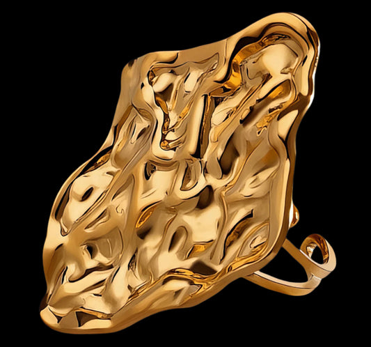 18K GOLD PLATED STAINLESS STEEL FINGER RING, INTENSITY;  WATERPROOF; HYPOALLERGENIC JEWELRY