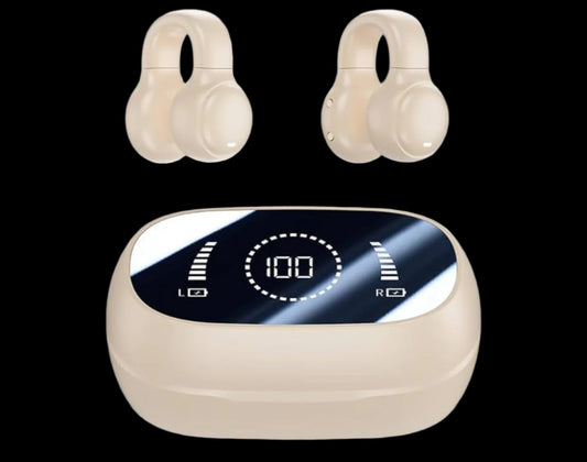 Wireless bluetooth earbuds, open ear earbuds, sport earbuds, clip-on earphones, noise reduction, water resistance, Hi-Fi sound quality, suitable for playing games to music (LED display) (M47)
