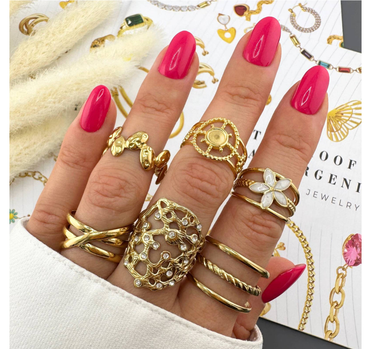 18K GOLD PLATED STAINLESS STEEL FINGER RING, INTENSITY;  WATERPROOF; HYPOALLERGENIC JEWELRY
