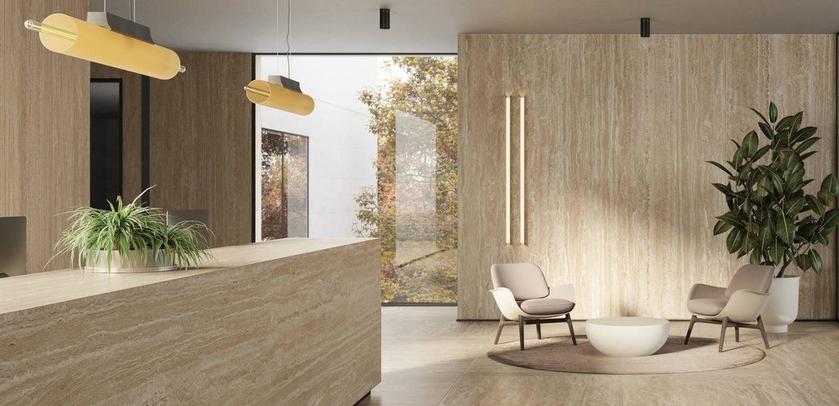 Pontino Ivory - RAK Ceramics, applied in a living room